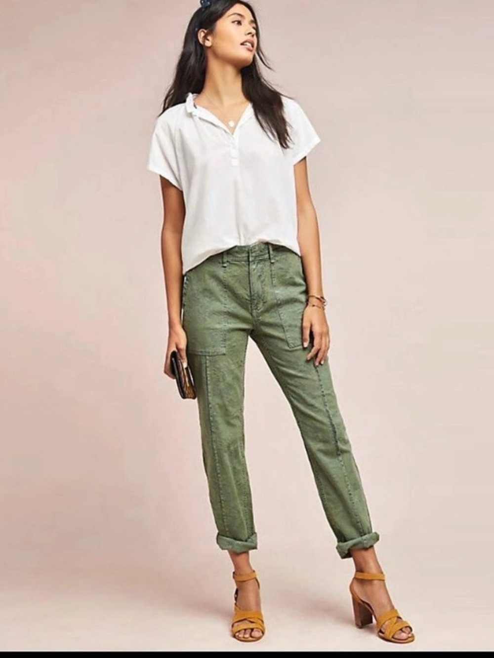 Anthropologie The Wanderer Green Straight Leg Pants Waist 26